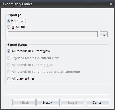 Export Diary Entries