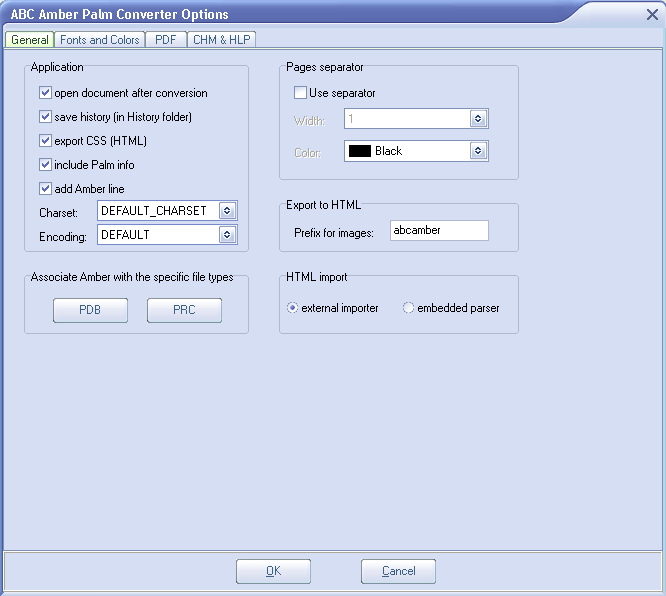 ABC Amber Palm Converter options window