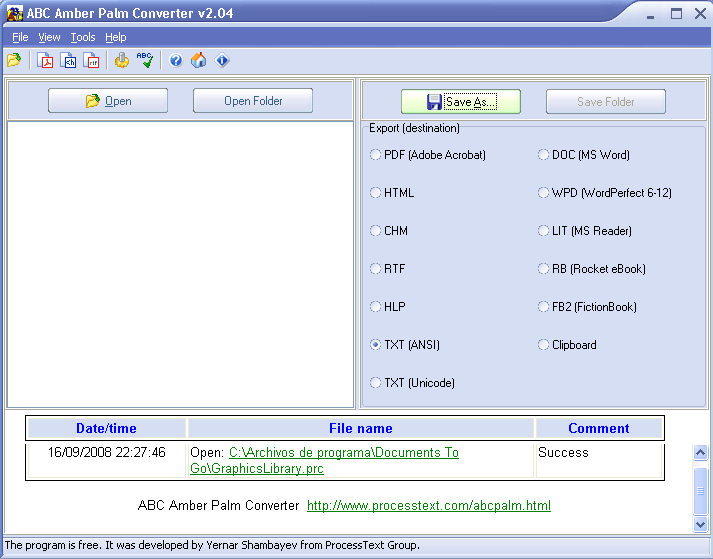 ABC Amber Palm Converter process example with error