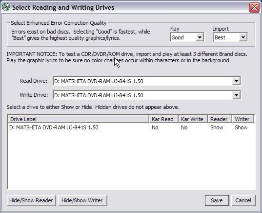 Select reading and writing drives