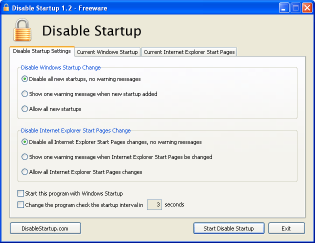 Disable Startup Settings