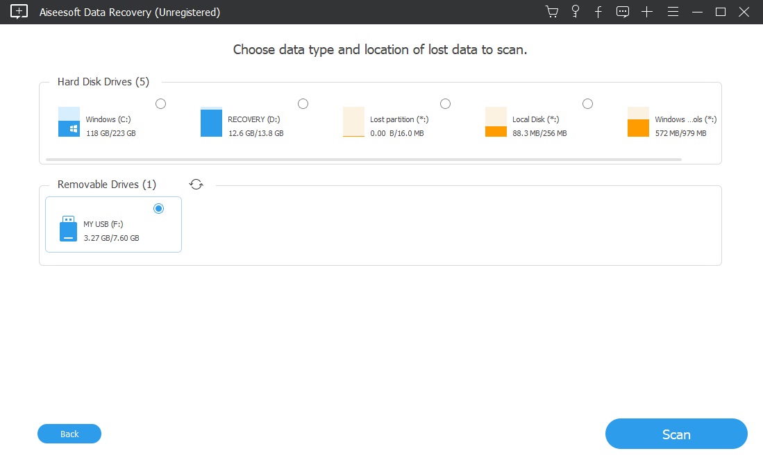 Choose Drive and File Type