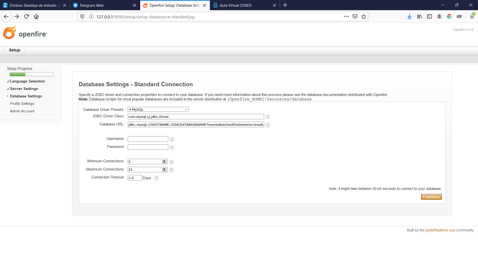 Database Settings - Connection