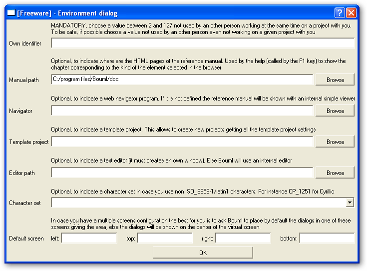 Environment dialog window