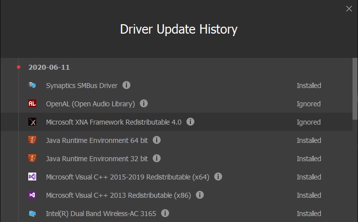 Driver Update History