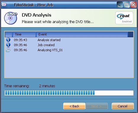 New job wizard's analysis of the DVD content