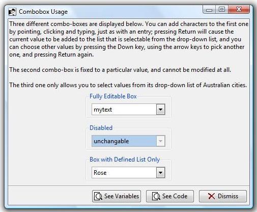 Usage of combobox