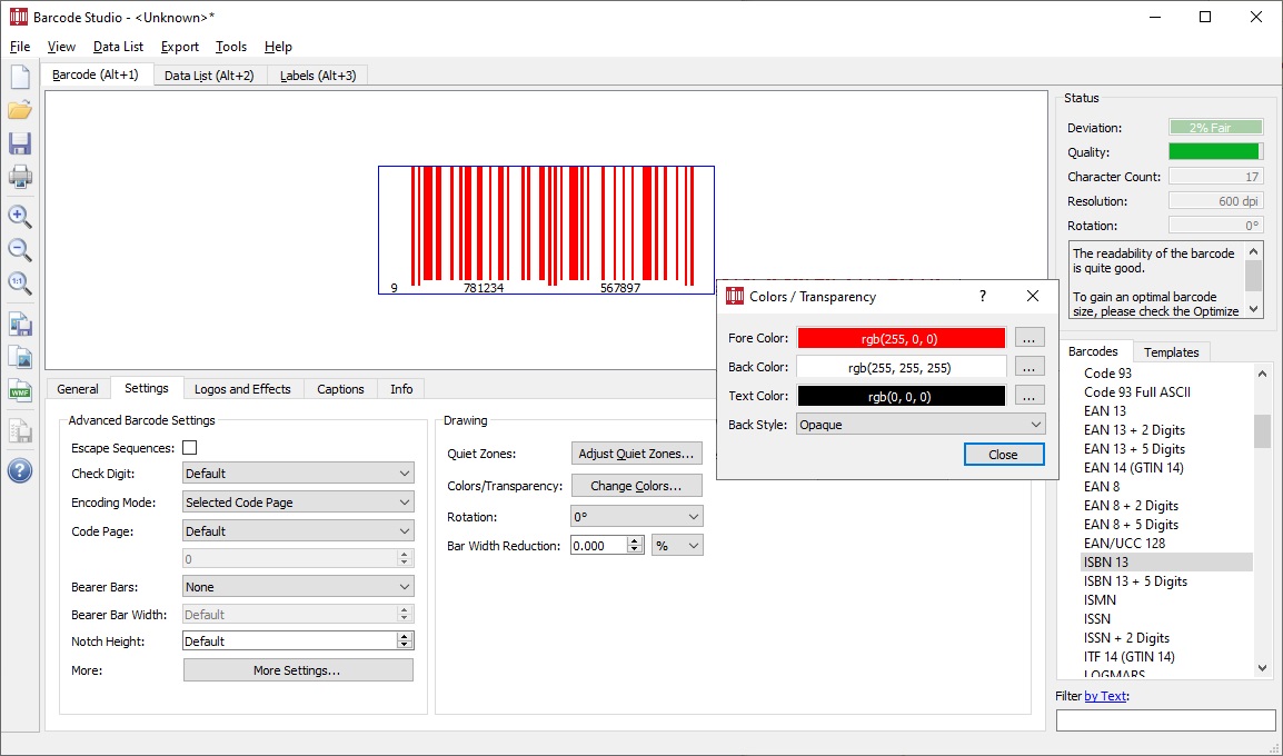 Barcode Settings