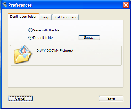 Destination folder preferences.