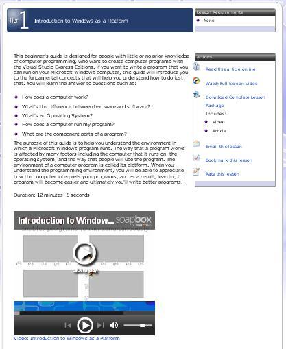 MSDN Web page