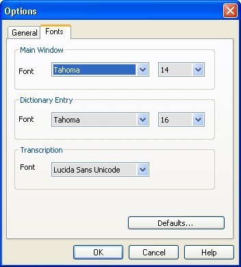 Fonts Options Window