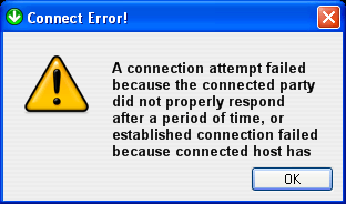 Connection error message.