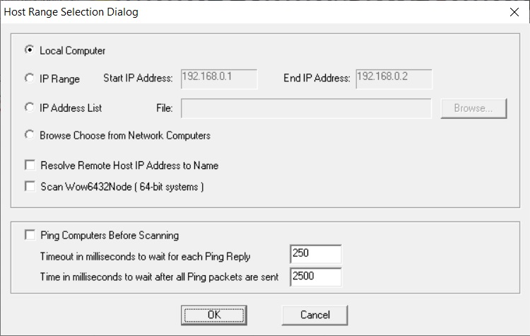 Host Range Selection Dialog
