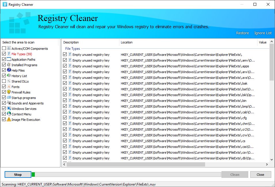 Registry cleaner