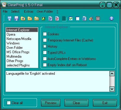 Internet Explorer (R) cleaning options