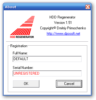 The about screen, reminds us to register the program