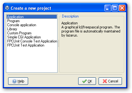 Create new project window