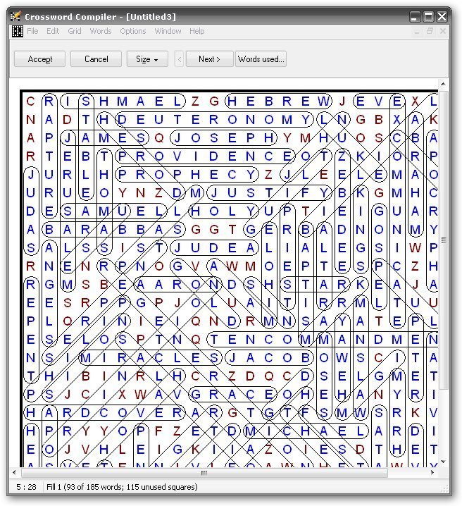 The completed word searc puzzle