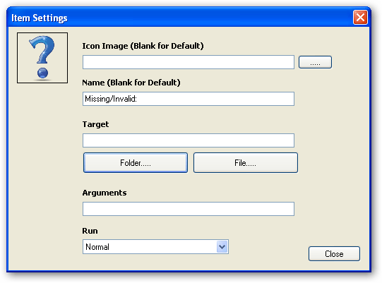 Item settings window