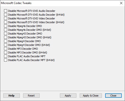 Microsoft Codec Tweaks