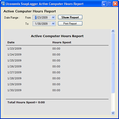 Active Computer Hours Report Window