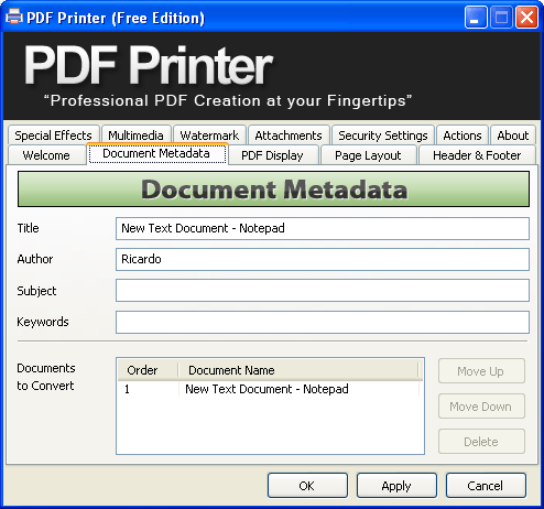 Document Metadata Tab