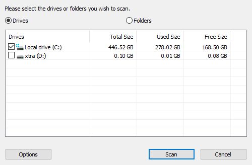 Choosing drive to scan