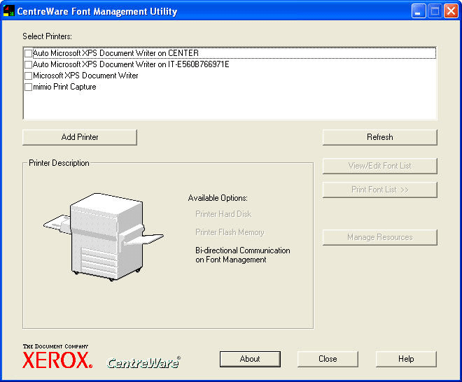 Xerox Font Management Utility SnapShot