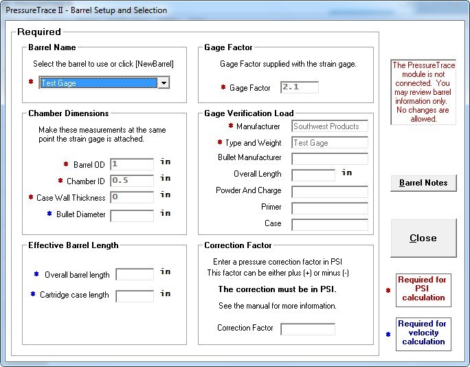 Setup and Selection window