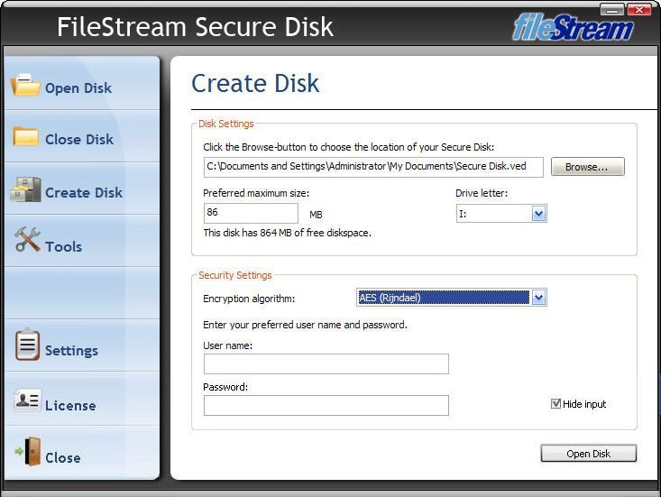 Create Disk option