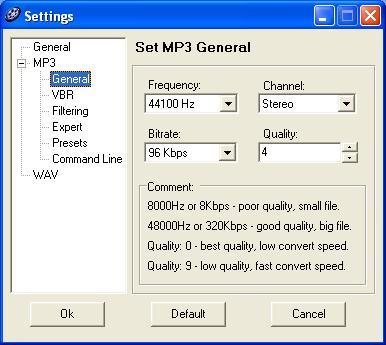 MP3 output settings