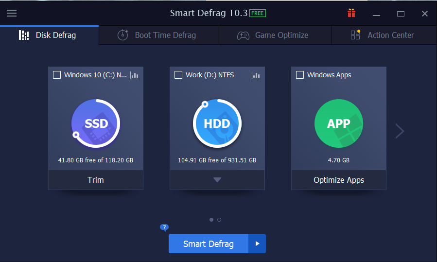 Smart Defrag main window