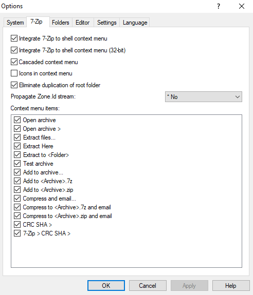 7-Zip options