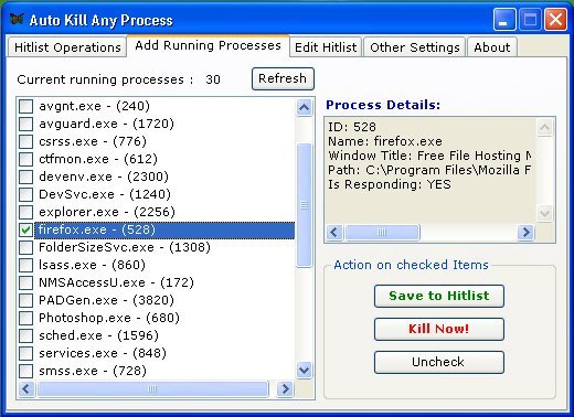 Add running processes