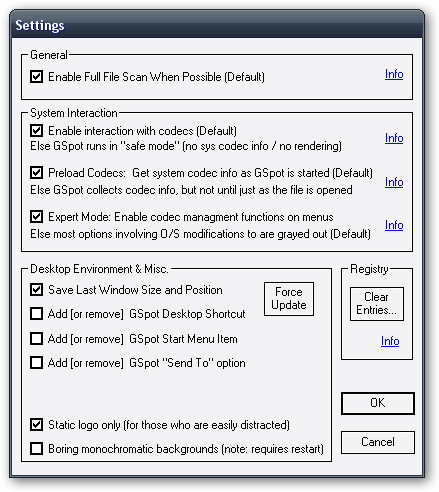 Options screen