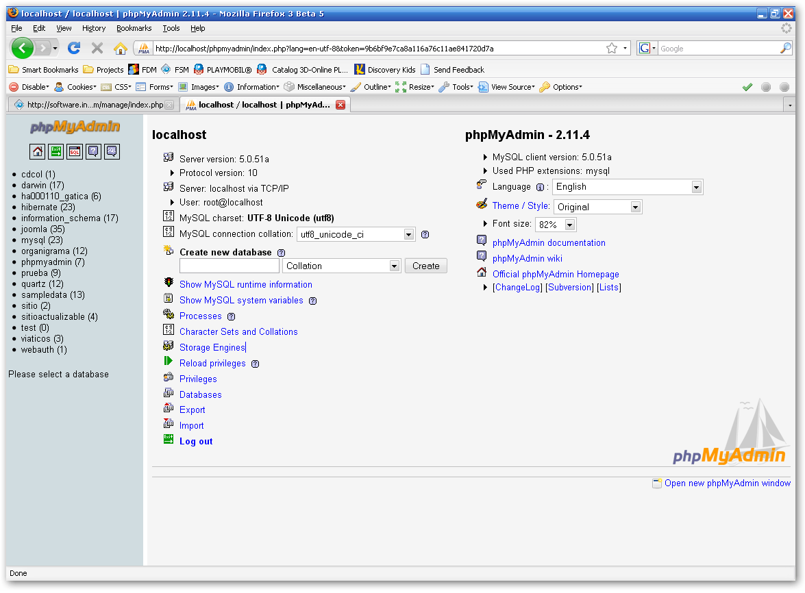 phpMyAdmin, the DBMS for MySQL included with XAMPP