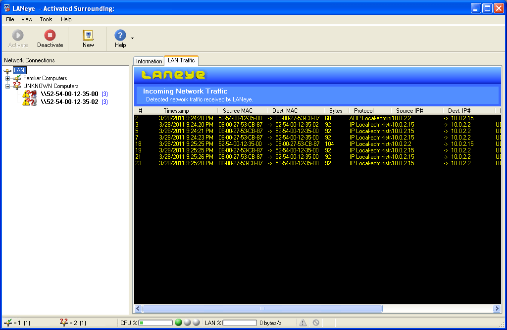 Main Window - Lan Traffic Tab