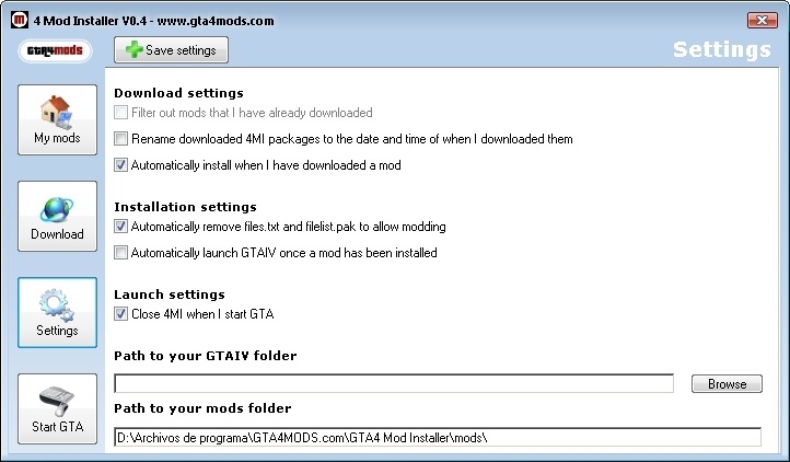 Settings Window