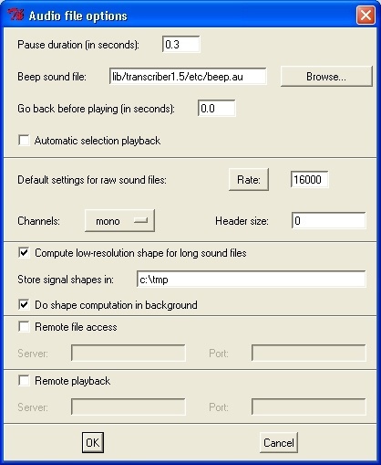 Audio File Options Dialog