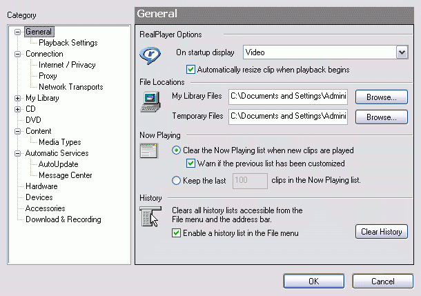 Preferences window