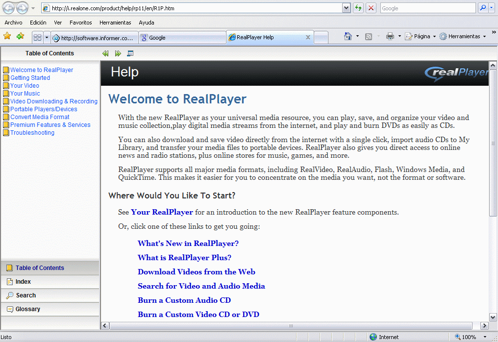 Help page