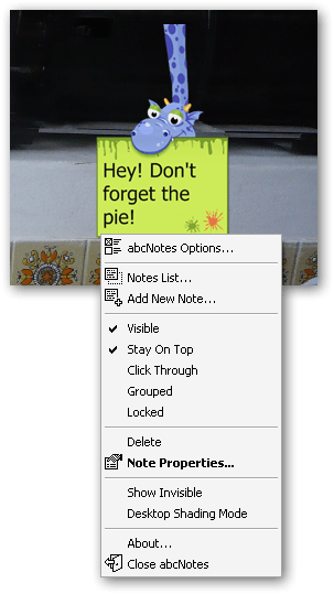 The note right-click menu (on desktop)