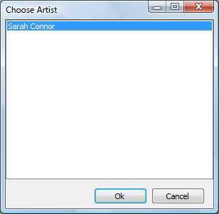 Choosing an artist from search results.
