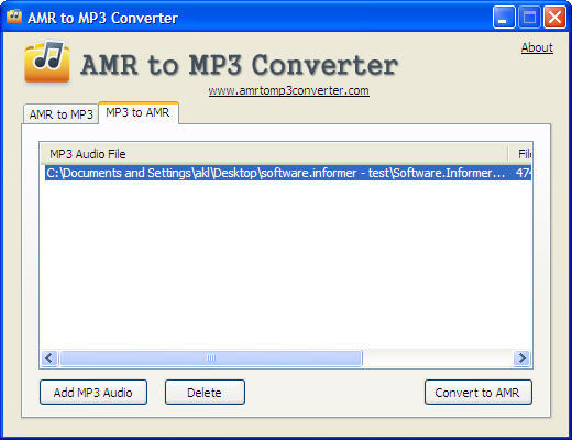 MP3 to AMR Conversion Window
