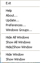 Window hide tool toolbar menu