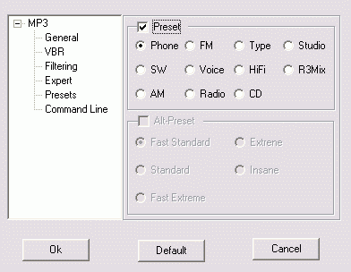 Mp3 presets window
