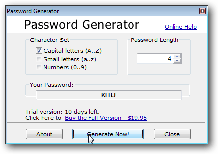 Generating a password with 4 capital letters.