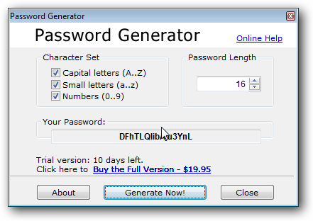 Generating a random password of 16 characters mixing capital letters, small letters and numbers.