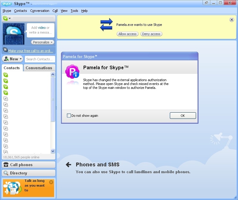 Permission to access Skype
