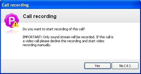 Call recording alert window